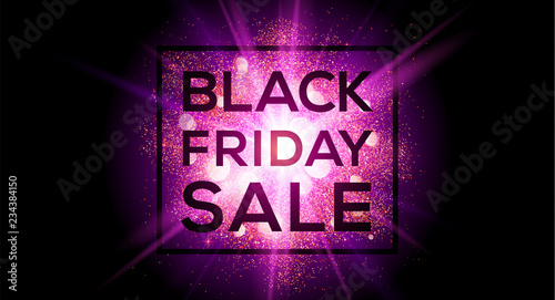 Black Friday Sale on pink flash explosion vector flyer template. Web site header horizontal banner