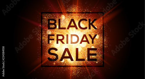 Golden flash glitter splash Black Friday Sale vector horizontal banner. Discount coupon template