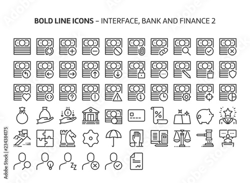 Bank and finance, bold line icons. The illustrations are a vector, editable stroke, 48x48 pixel perfect files. Crafted with precision and eye for quality.