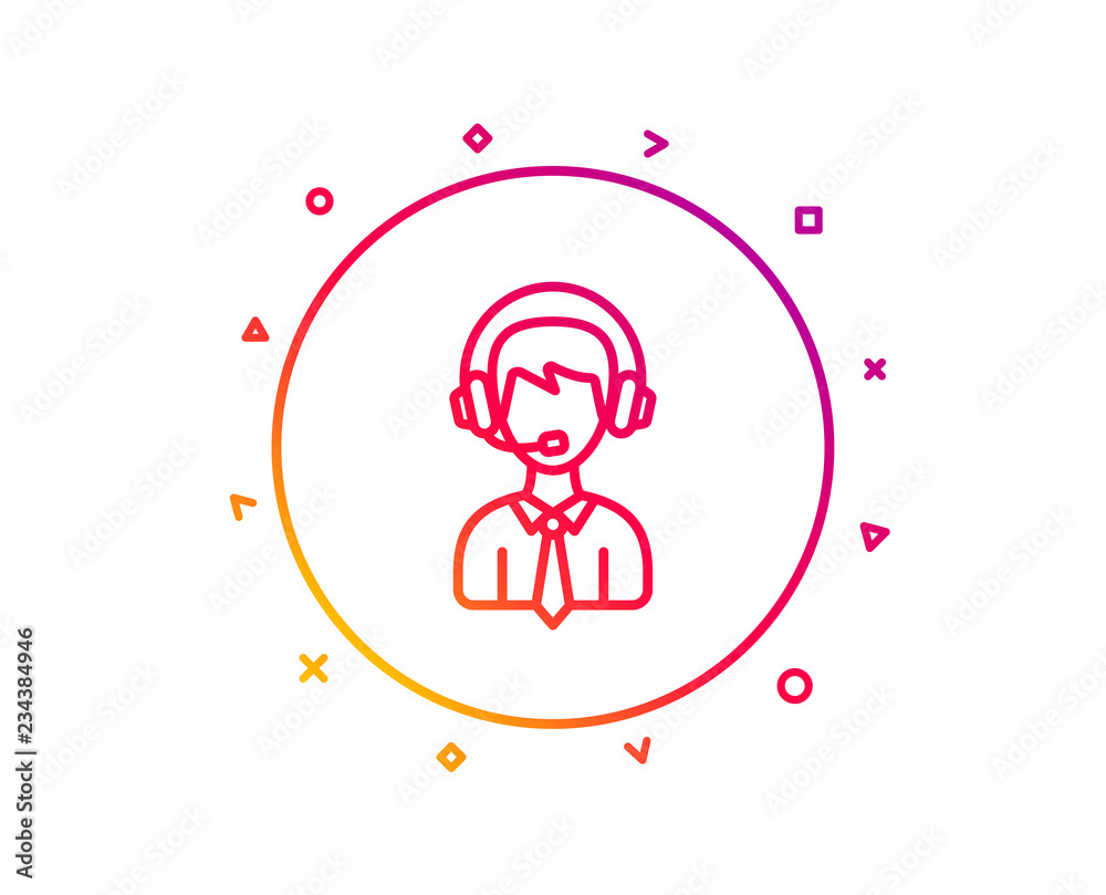 Shipping support line icon. Delivery manager sign. Logistics help symbol. Gradient pattern line button. Shipping support icon design. Geometric shapes. Vector Shipping support line icon. Delivery manager sign. Logistics help symbol. Gradient pattern line button. Shipping support icon design. Geometric shapes. Vector