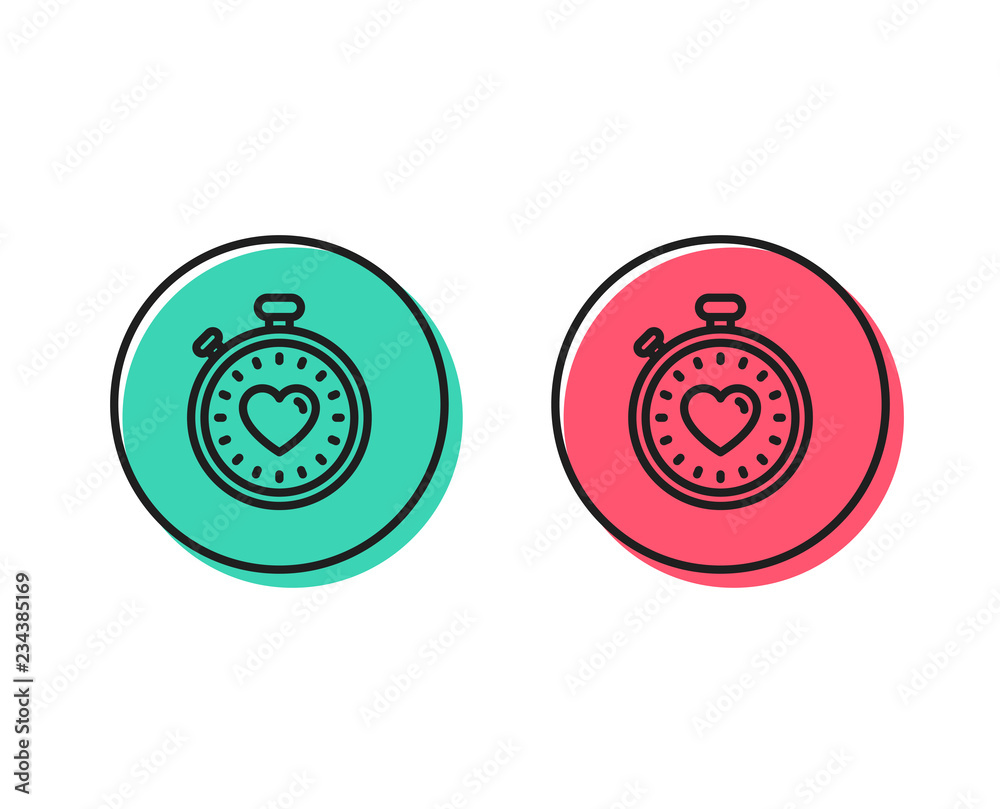 Heart in Timer line icon. Love symbol. Valentines day stopwatch sign