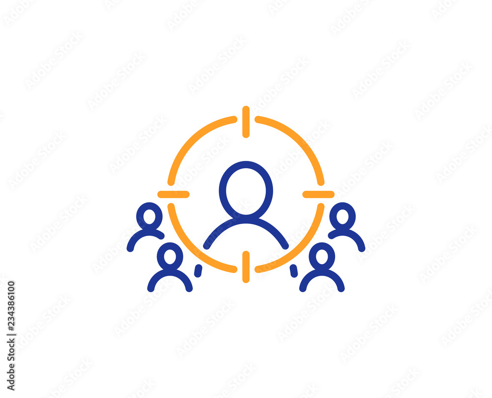 Business targeting line icon. Marketing target strategy symbol. Aim with people sign. Colorful outline concept. Blue and orange thin line color icon. Business targeting Vector Business targeting line icon. Marketing target strategy symbol. Aim with people sign. Colorful outline concept. Blue and orange thin line color icon. Business targeting Vector