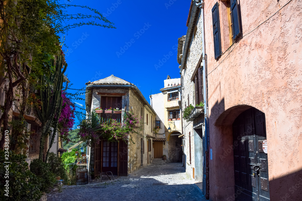Architecture and street scenes from the medieval village of Cagnes-Sur-Mer on the Cote D'Azur, France