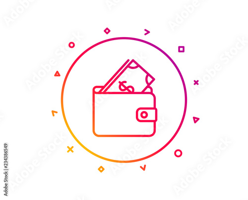 Wallet with Cash money line icon. Dollar currency sign. Payment method symbol. Gradient pattern line button. Wallet icon design. Geometric shapes. Vector