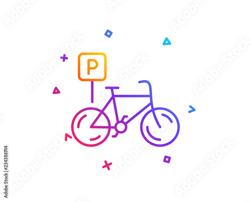 Bicycle parking line icon. Bike park sign. Public transport place symbol. Gradient line button. Bicycle parking icon design. Colorful geometric shapes. Vector