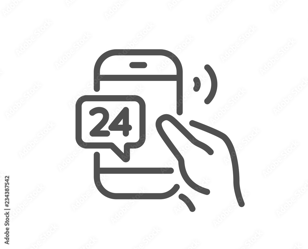 24 hour service line icon. Call support sign. Feedback chat symbol. Quality design flat app element. Editable stroke 24h service icon. Vector