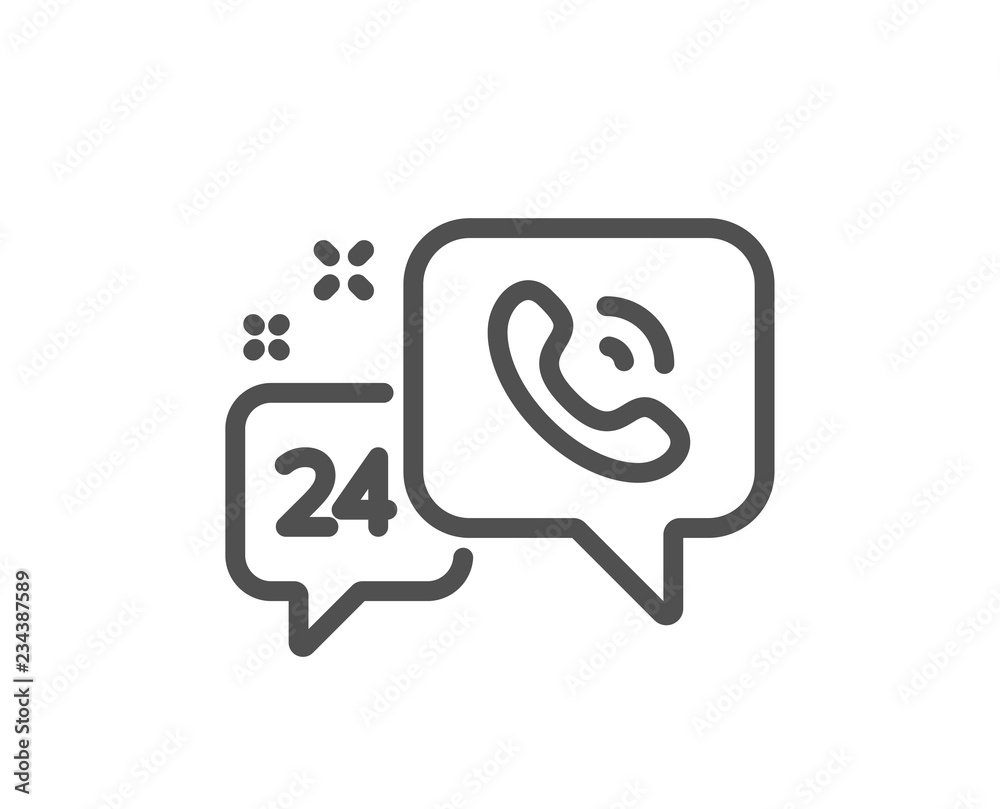 24 hour service line icon. Call support sign. Feedback chat symbol. Quality design flat app element. Editable stroke 24h service icon. Vector