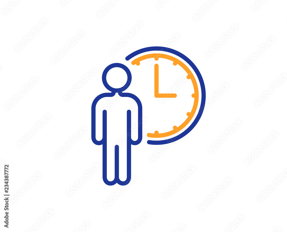 Person waiting line icon. Service time sign. Clock symbol. Colorful outline concept. Blue and orange thin line color icon. Waiting Vector Person waiting line icon. Service time sign. Clock symbol. Colorful outline concept. Blue and orange thin line color icon. Waiting Vector