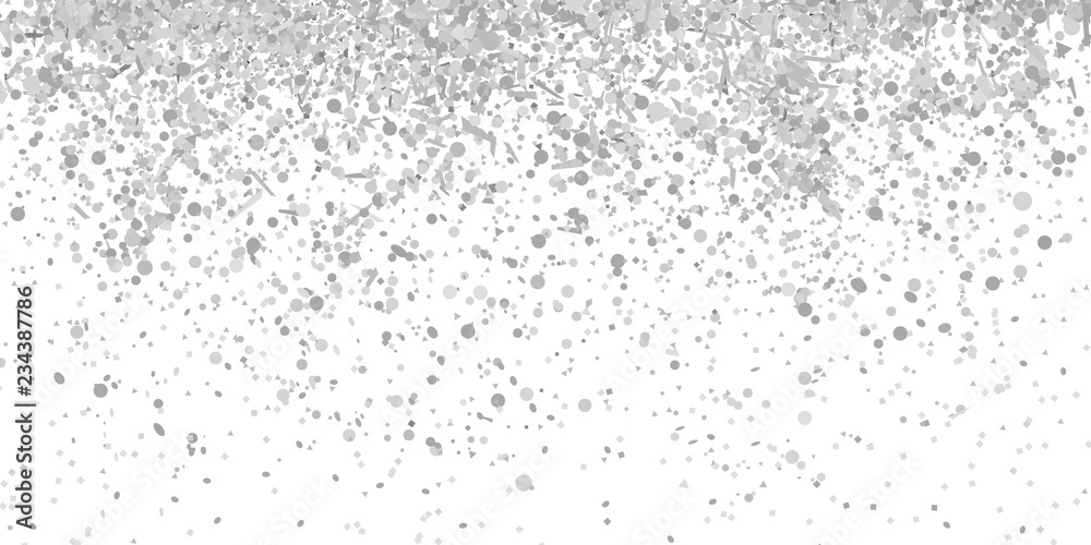 Confetti on isolated white background. Geometric texture with glitters. Image for banners, posters and flyers. Greeting cards. Black and white illustration