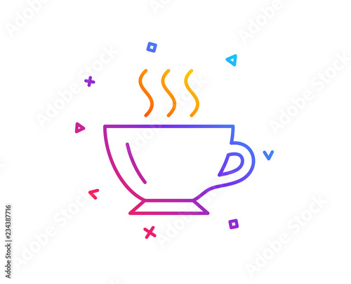 Coffee cup line icon. Hot drink sign. Cappuccino symbol. Gradient line button. Coffee icon design. Colorful geometric shapes. Vector