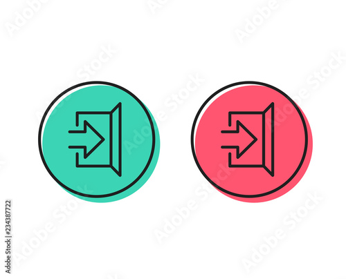 Exit line icon. Open door sign. Entrance symbol with arrow. Positive and negative circle buttons concept. Good or bad symbols. Exit Vector