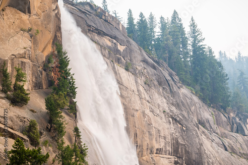 The top of Nevada Falls; smoke from the Ferguson Fire covering the sky, Yosemite National Park, California photo