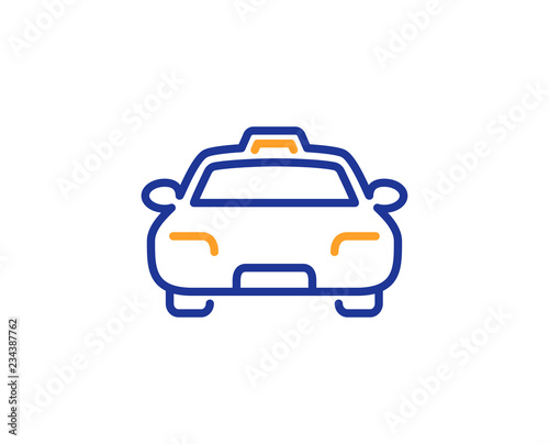 Taxi line icon. Client transportation sign. Passengers car symbol. Colorful outline concept. Blue and orange thin line color icon. Taxi Vector