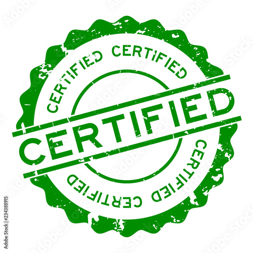 Grunge green certified word rubber seal stamp on white background