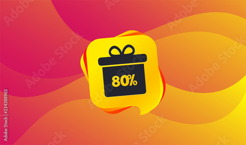 80% sale gift box tag sign icon. Discount symbol. Special offer label. Wave background. Abstract shopping banner. Template for design. Vector