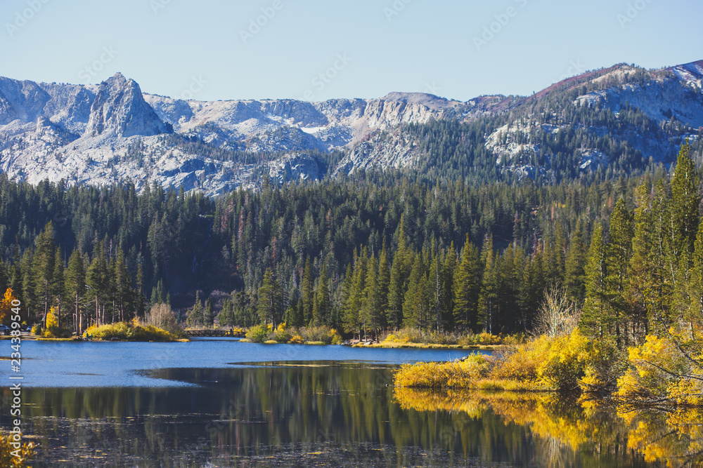 Vibrant panoramic summer view of Lake George near Twin Lakes, Mammoth Lakes, California, United States