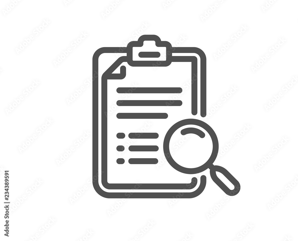 Search analysis line icon. Find document sign. Magnify glass. Quality design flat app element. Editable stroke Search analysis icon. Vector