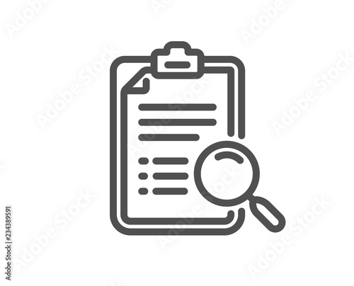 Search analysis line icon. Find document sign. Magnify glass. Quality design flat app element. Editable stroke Search analysis icon. Vector