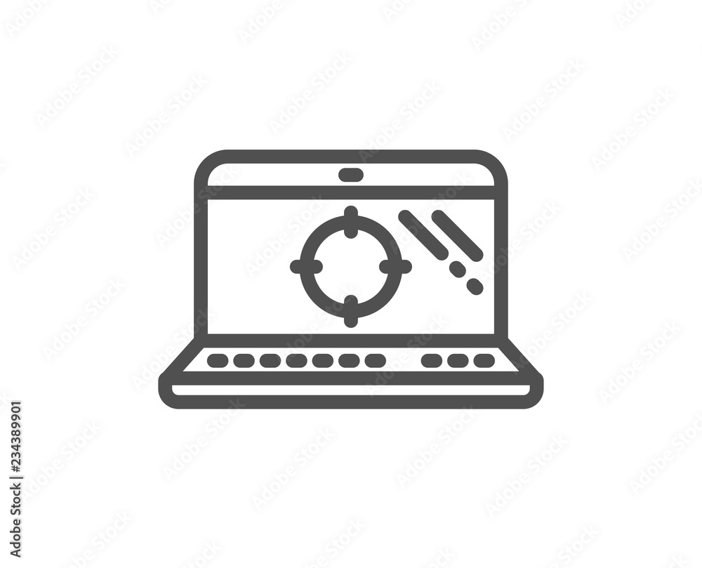 Seo laptop line icon. Search engine optimization sign. Aim target symbol. Quality design flat app element. Editable stroke Seo laptop icon. Vector