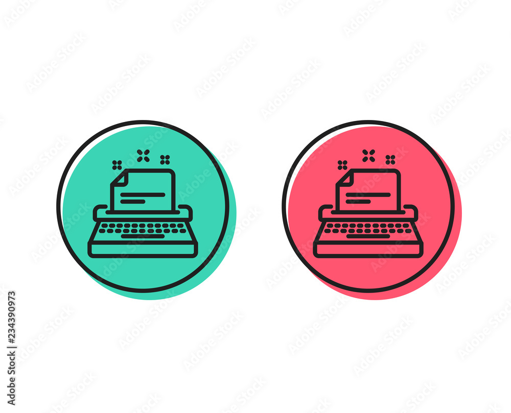 Typewriter line icon. Documentation sign. Positive and negative circle buttons concept. Good or bad symbols. Typewriter Vector