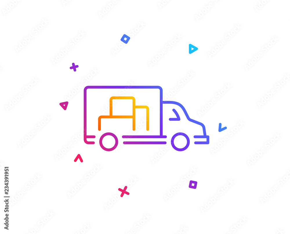 Truck transport line icon. Transportation vehicle sign. Delivery symbol. Gradient line button. Truck transport icon design. Colorful geometric shapes. Vector Truck transport line icon. Transportation vehicle sign. Delivery symbol. Gradient line button. Truck transport icon design. Colorful geometric shapes. Vector