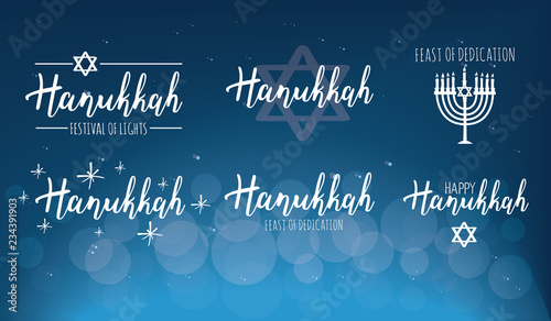 Vector illustration set of Happy Hanukkah. 