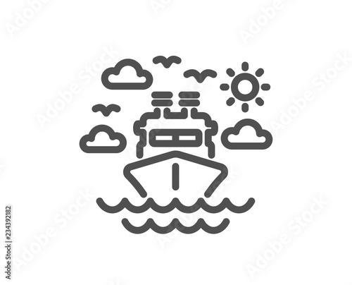 Ship travel line icon. Trip transport sign. Holidays cruise symbol. Quality design flat app element. Editable stroke Ship travel icon. Vector