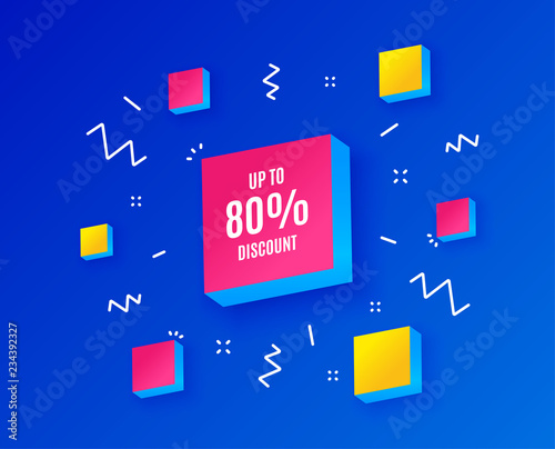 Fototapeta Naklejka Na Ścianę i Meble -  Up to 80% Discount. Sale offer price sign. Special offer symbol. Save 80 percentages. Isometric cubes with geometric shapes. Creative shopping sale banners. Template for design. Vector