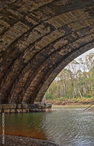 Detail of a skewed arch stone bridge in Western Pennsylvania. © StudioStoltz