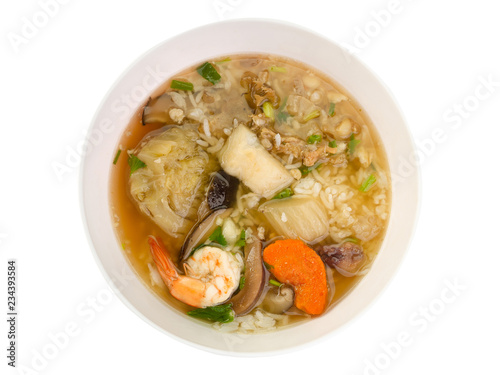(Top view image) Shrimp porridge, Thai Rice.