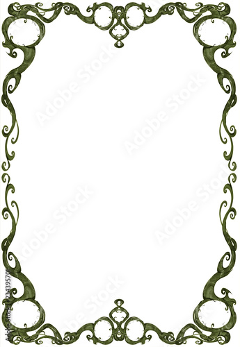 Digital design illustration of a beautiful, elegant and curled frame element with plant and natural theme. Fantasy background pattern decorated with roots and vines