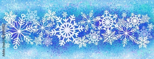 Winder wonderland wide panorama snowy snowflakes on blues header background for winter