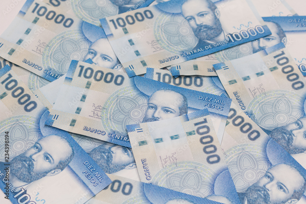 Fototapeta premium Chilean money notes. Chile ten thousand (10000) pesos. Selective focus.