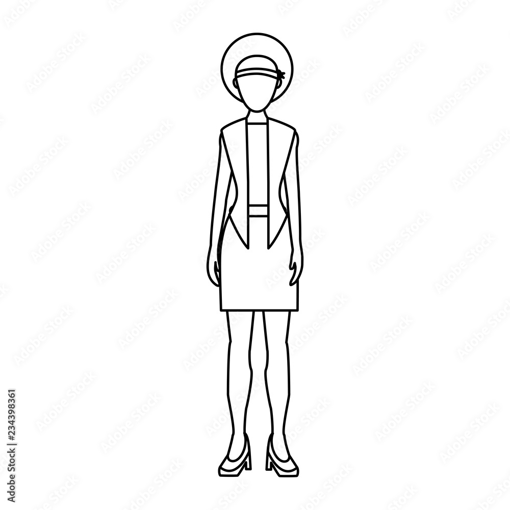 Young woman cartoon in black and white Young woman cartoon in black and white