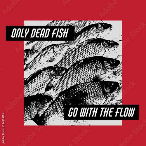 Quote typographical background. Vector hand drawn illustration of fishes made in pointillism style. Template for card, poster, banner, badge and pin.