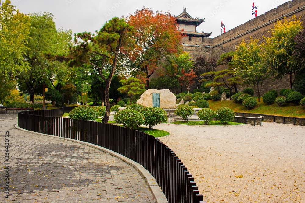 Autumn day in the Chinese park. Xian China.