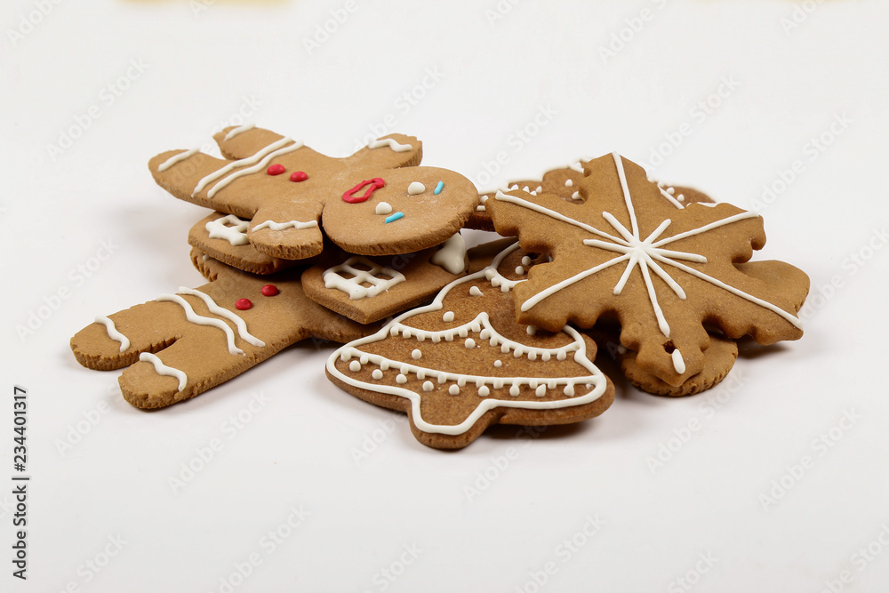 Christmas cookies, gingerbread isolated white background. Christmas background