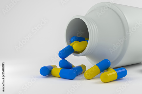 pills capsules on white , 3D rendering