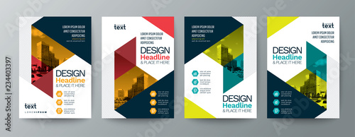 collection of modern design poster flyer brochure cover layout template with triangle graphic elements and space for photo background