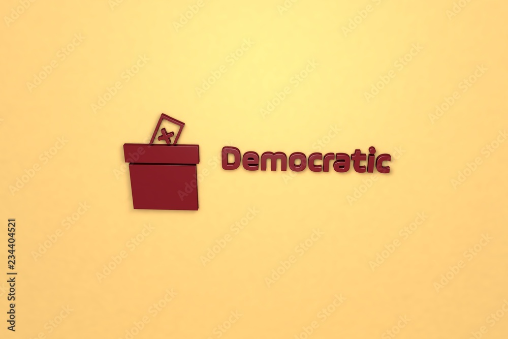 Text Democratic with red 3D illustration and yellow background Text Democratic with red 3D illustration and yellow background