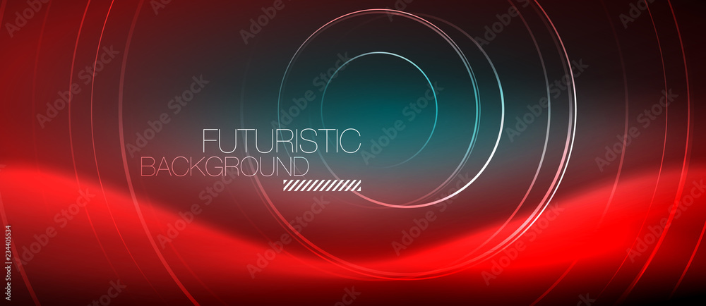 Neon glowing techno lines, hi-tech futuristic abstract background template with square shapes Neon glowing techno lines, hi-tech futuristic abstract background template with square shapes