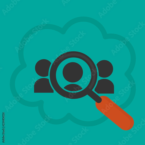 Magnifying glass searching a person. Human resource concept in a speech bubble vector