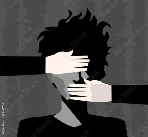 sad man with eyes and mouth covered by hands