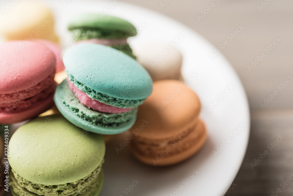 Colorful Macaron on dish Colorful Macaron on dish