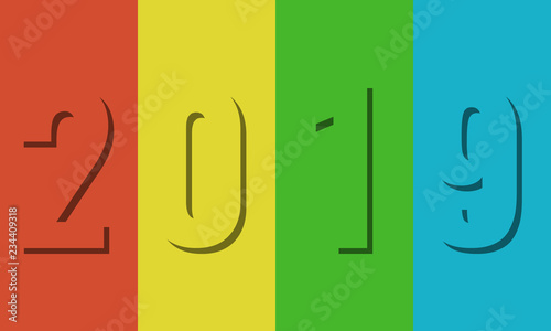 2019, happy new year cover or card with short shadow