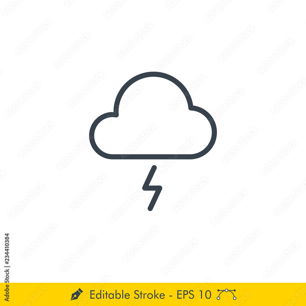 Thunder Weather Icon / Vector - In Line / Stroke Design Thunder Weather Icon / Vector - In Line / Stroke Design