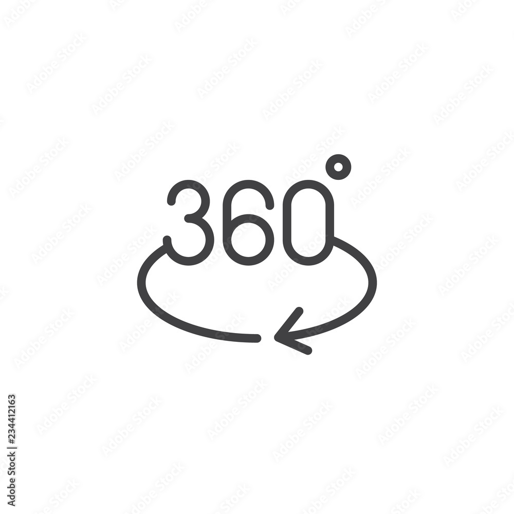 360 degrees rotation arrow outline icon. linear style sign for mobile concept and web design. Angle 360 degrees simple line vector icon. Symbol, logo illustration. Pixel perfect vector graphics 360 degrees rotation arrow outline icon. linear style sign for mobile concept and web design. Angle 360 degrees simple line vector icon. Symbol, logo illustration. Pixel perfect vector graphics