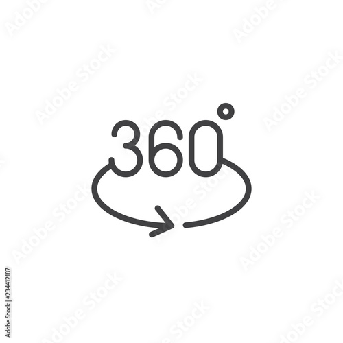 Angle 360 degrees outline icon. linear style sign for mobile concept and web design. 360 degrees rotation arrow simple line vector icon. Symbol, logo illustration. Pixel perfect vector graphics