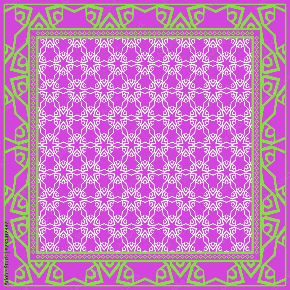 Obraz premium Template Print for Fabric. Pattern of floral geometric ornament with Border. illustration. Seamless. For Print Bandana, Shawl, Carpet.