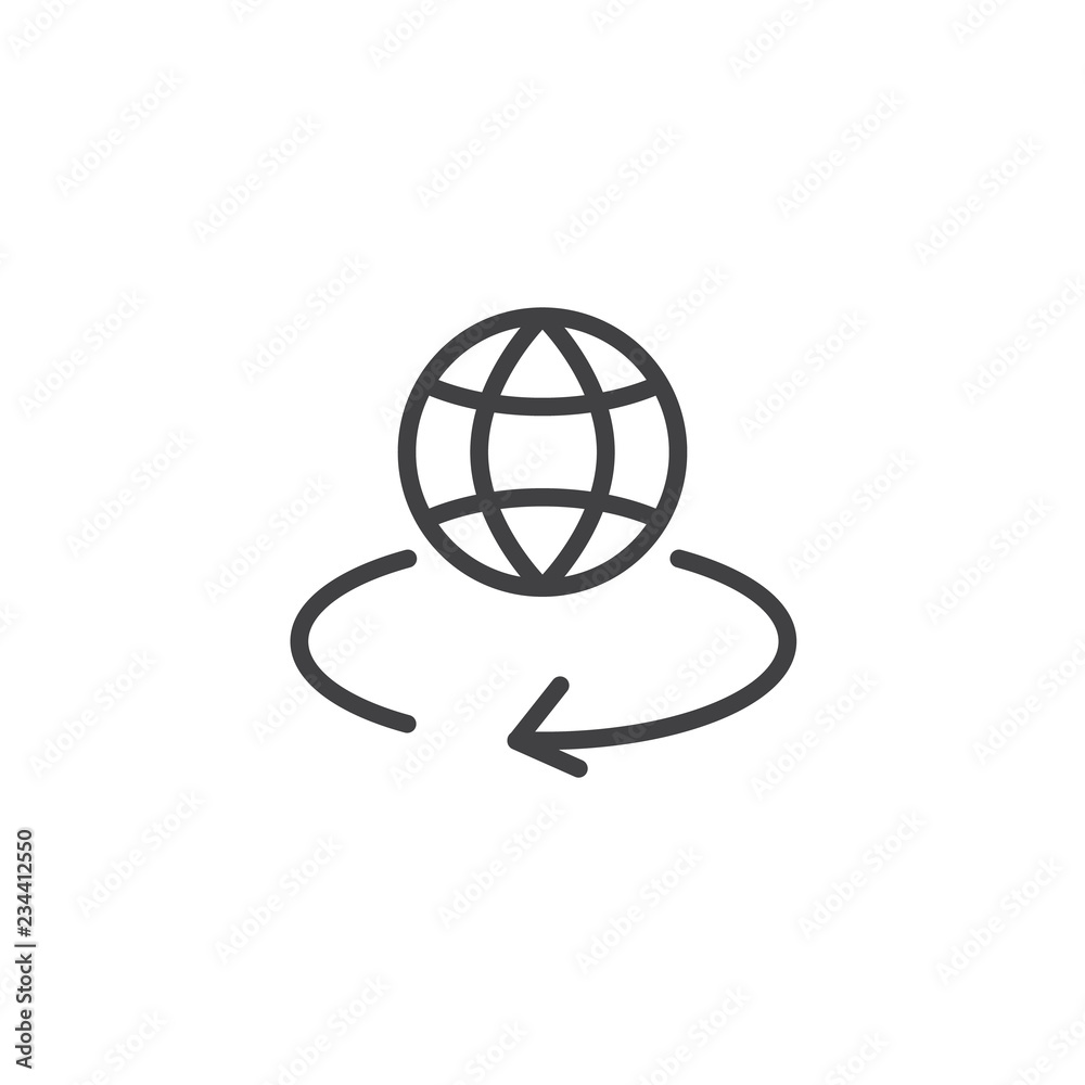 Worldwide globe outline icon. linear style sign for mobile concept and web design. Globe and rotation arrow simple line vector icon. Symbol, logo illustration. Pixel perfect vector graphics Worldwide globe outline icon. linear style sign for mobile concept and web design. Globe and rotation arrow simple line vector icon. Symbol, logo illustration. Pixel perfect vector graphics